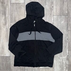 Amazon Essentials Men's Black Zip-Up Hoodie with Gray Chest Panel